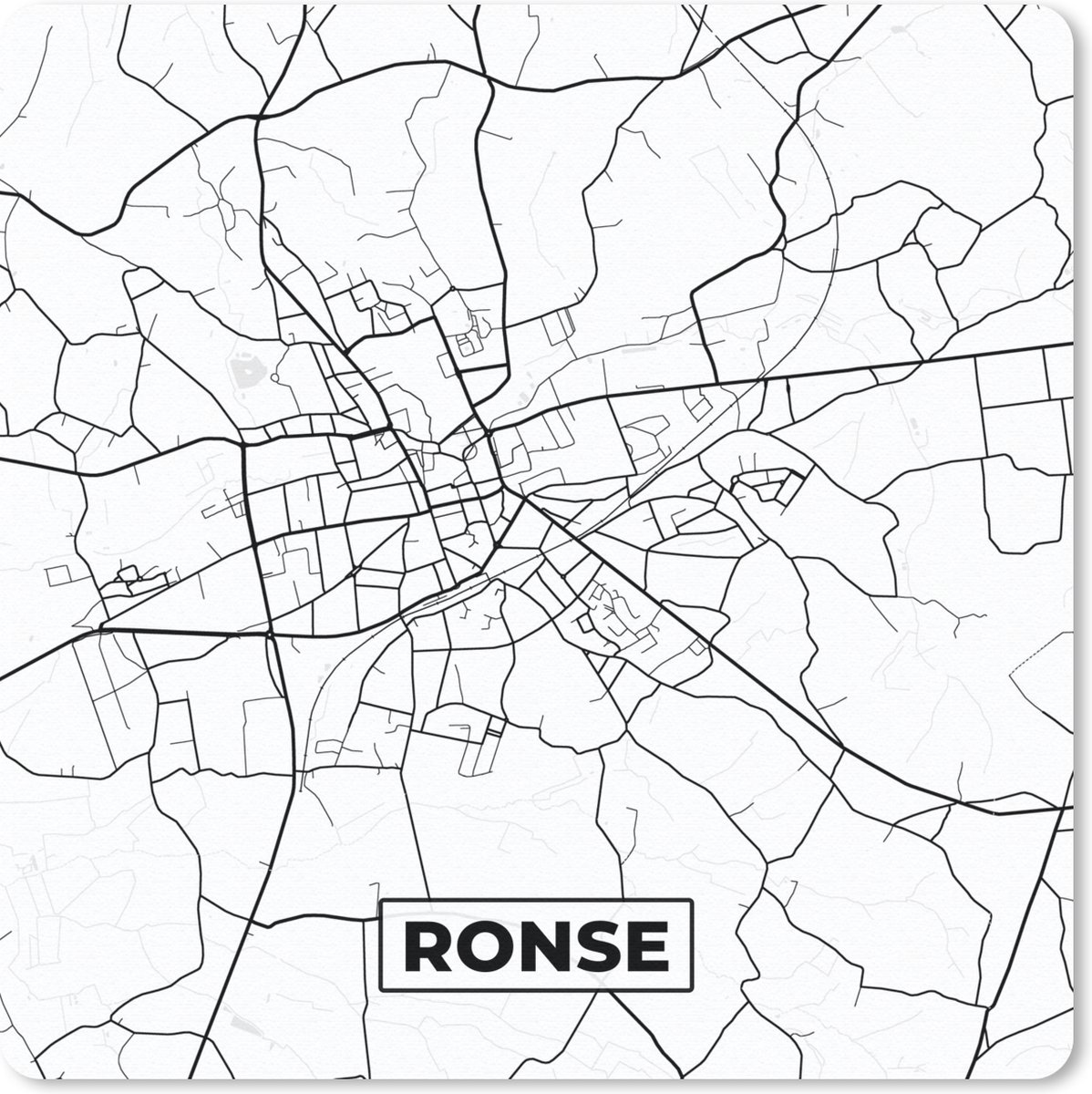 Muismat 20x20 cm - Mousepad Stadskaart – Plattegrond – België – Zwart Wit – Ronse – Kaart - Muismatten - Stadskaart