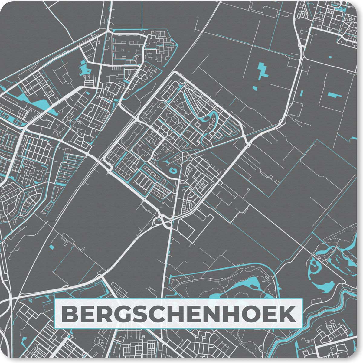 Muismat 30x30 cm - Mousepad Bergschenhoek - Blauw - Stadskaart - Plattegrond - Kaart - Muismatten - Stadskaart
