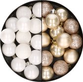 28x stuks kleine kunststof kerstballen wit en champagne 3 cm - kerstversiering