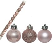 14x stuks onbreekbare kunststof kerstballen blush roze 3 cm - glans/mat/glitter - Kerstboomversiering