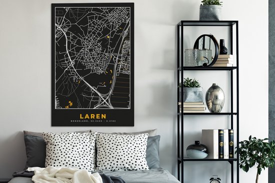 Toile Peinture Plan d'Etage - Or - Carte - Plan de Ville - Laren - 90x140 cm - Décoration murale