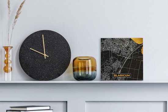Peinture sur toile Blaricum - Carte - Carte - Plan de ville - Noir & or - 20x20 cm - Décoration murale