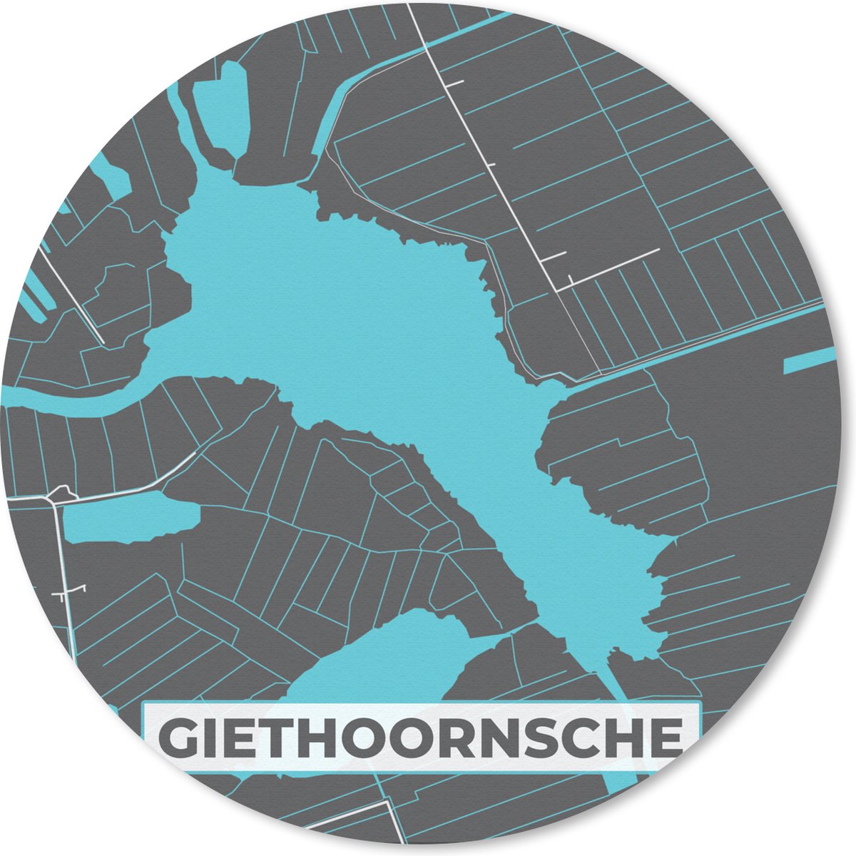 Muismat rond 30x30 cm - Mousepad Giethoornsche Meer- Stadskaart - Plattegrond - Water - Nederland - Kaart - Ronde muismatten - Stadskaart