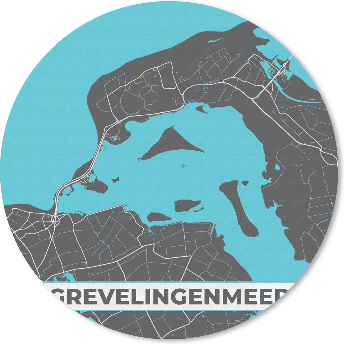 Muismat rond 40x40 cm - Mousepad Grevelingenmeer - Plattegrond - Stadskaart - Water - Zeeland - Kaart - Ronde muismatten - Stadskaart