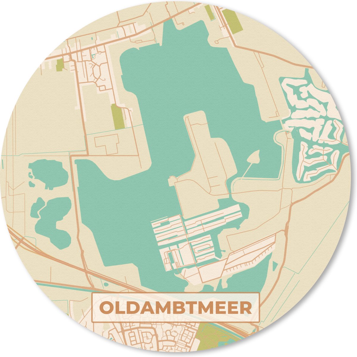 Muismat rond 20x20 cm - Mousepad Stadskaart - Oldambtmeer - Vintage - Kaart - Plattegrond - Ronde muismatten - Stadskaart