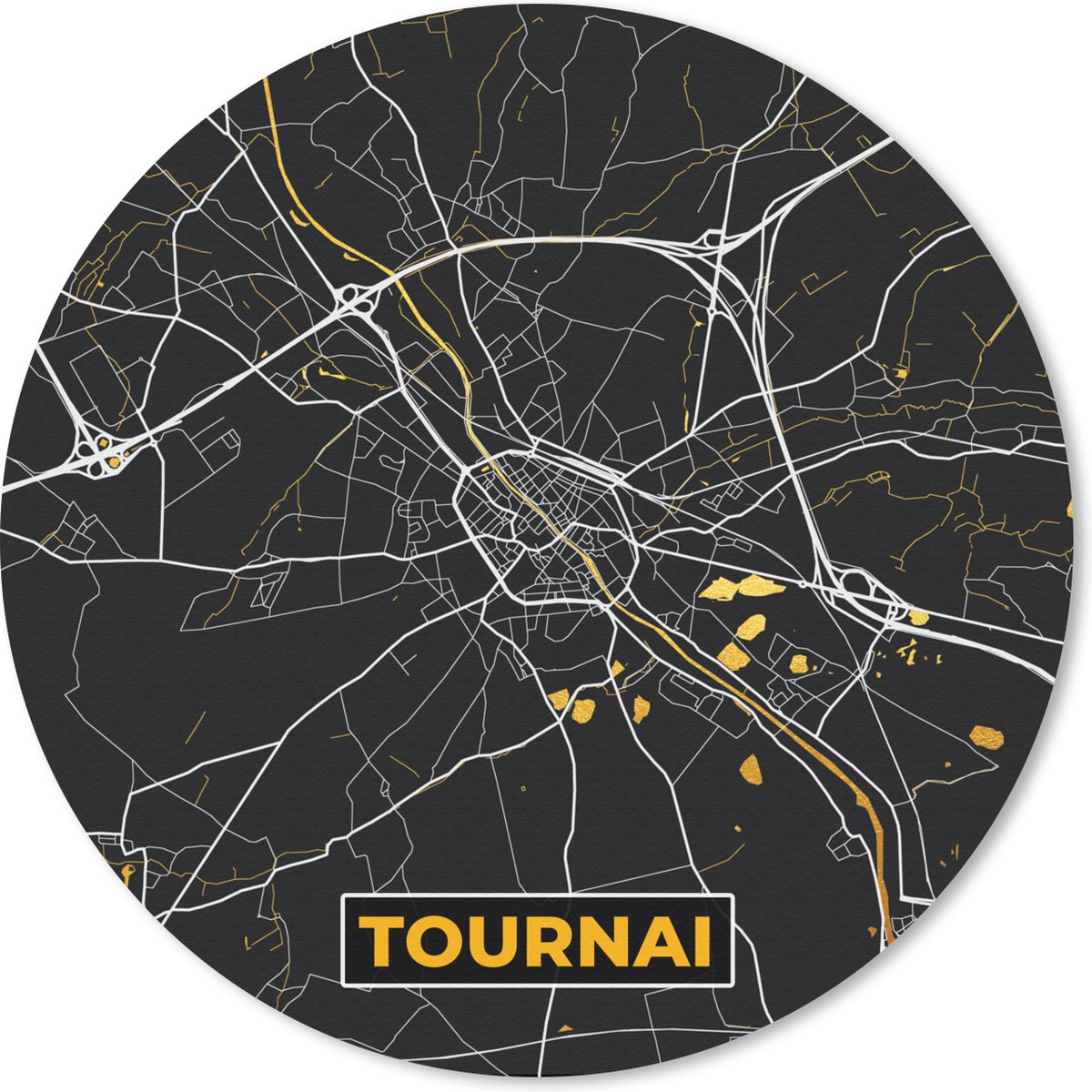 Muismat rond 40x40 cm - Mousepad Stadskaart - Tournai - Goud - Plattegrond - Kaart - Ronde muismatten - Stadskaart