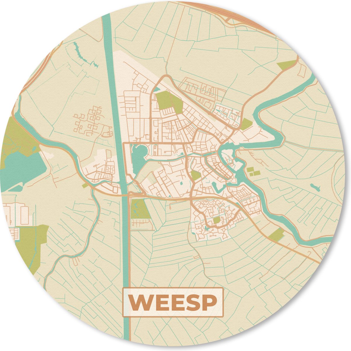 Muismat rond 20x20 cm - Mousepad Weesp - Plattegrond - Kaart - Stadskaart - Ronde muismatten - Stadskaart