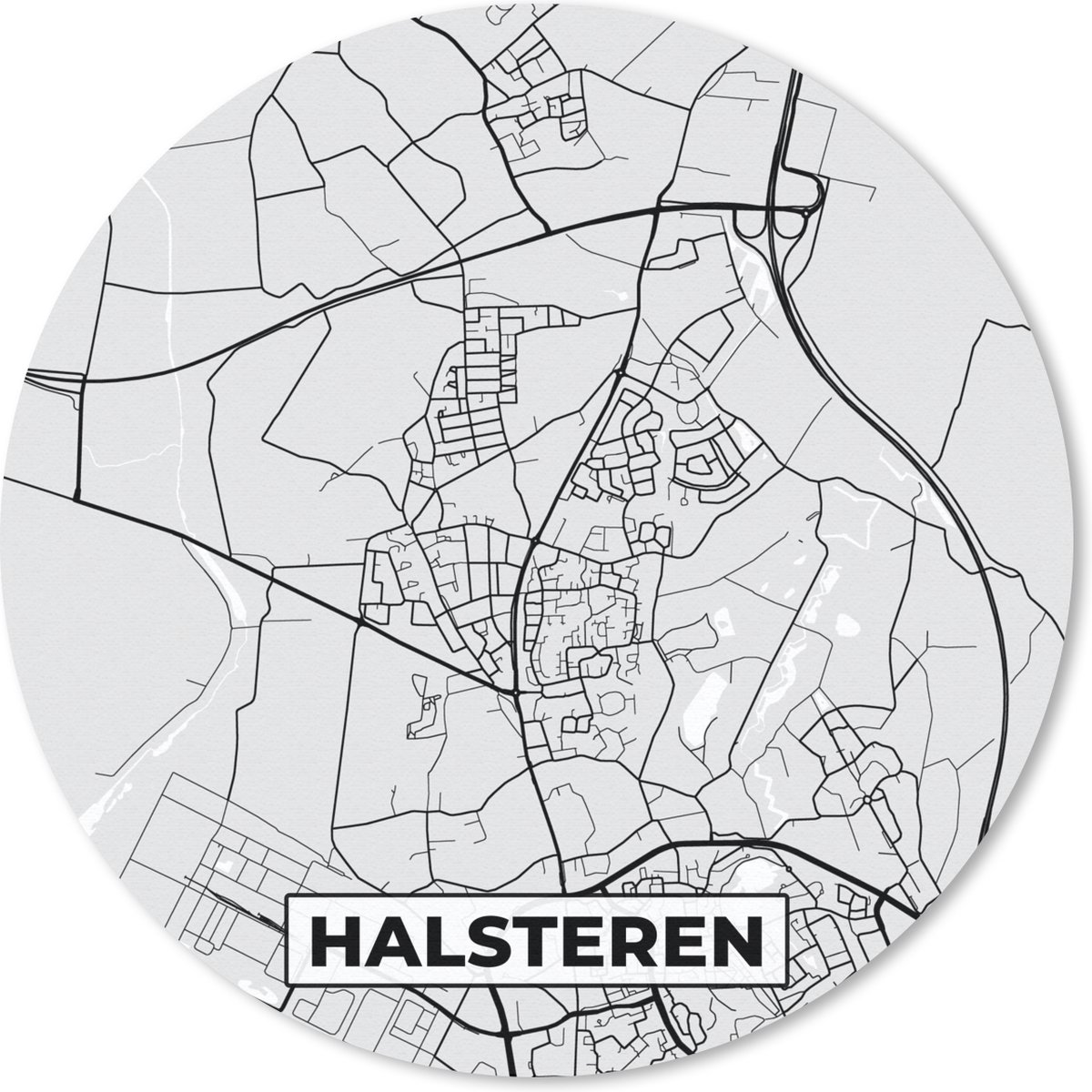 Muismat rond 30x30 cm - Mousepad Plattegrond - Halsteren - Kaart - Stadskaart - Ronde muismatten - Stadskaart