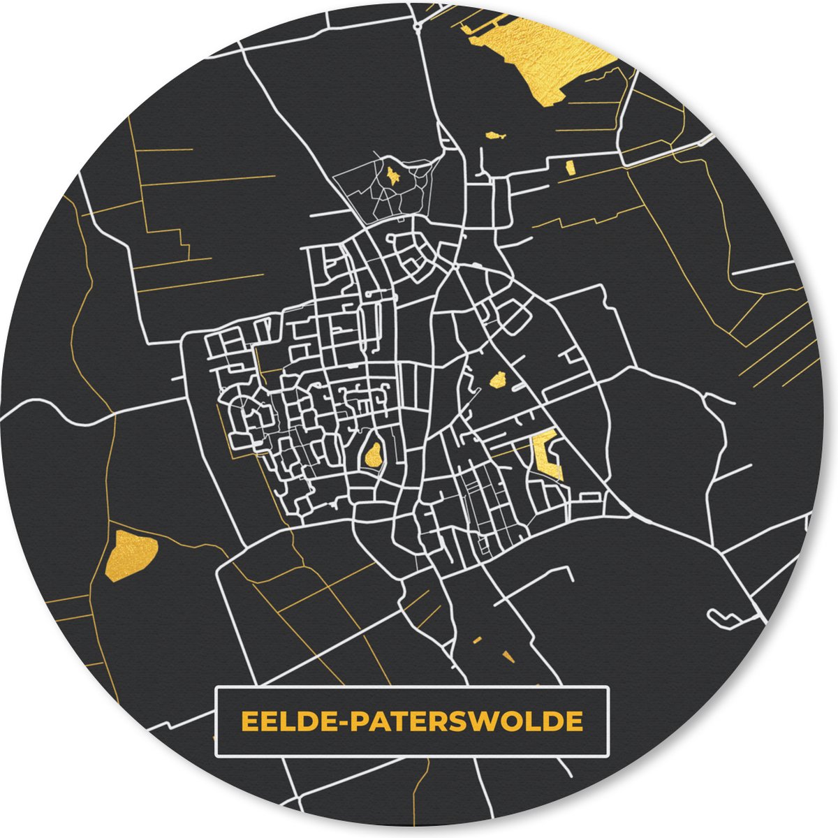 Muismat rond 20x20 cm - Mousepad Eelde Paterswolde - Goud - Stadskaart - Plattegrond - Kaart - Ronde muismatten - Stadskaart