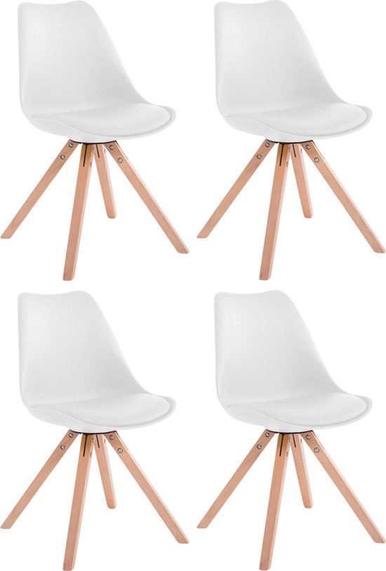 CLP Toulouse Set van 4 stoelen - Vierkant - Kunstleer wit natura
