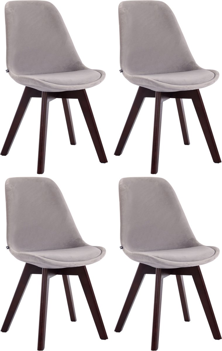 CLP Borneo Set van 4 eetkamerstoelen - Fluweel grijs walnoot