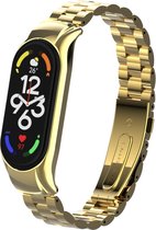 Stalen Smartwatch bandje - Geschikt voor Xiaomi Mi Band 7 stalen bandje - goud - Strap-it Horlogeband / Polsband / Armband