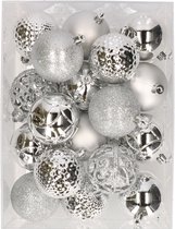 37x stuks kunststof kerstballen zilver 6 cm inclusief kerstbalhaakjes - Kerstversiering - onbreekbare kerstballen