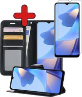 OPPO A16 Case Book Case Cover Wallet Cover With Screen Protector - OPPO A16 Case Cover Wallet Case - Zwart
