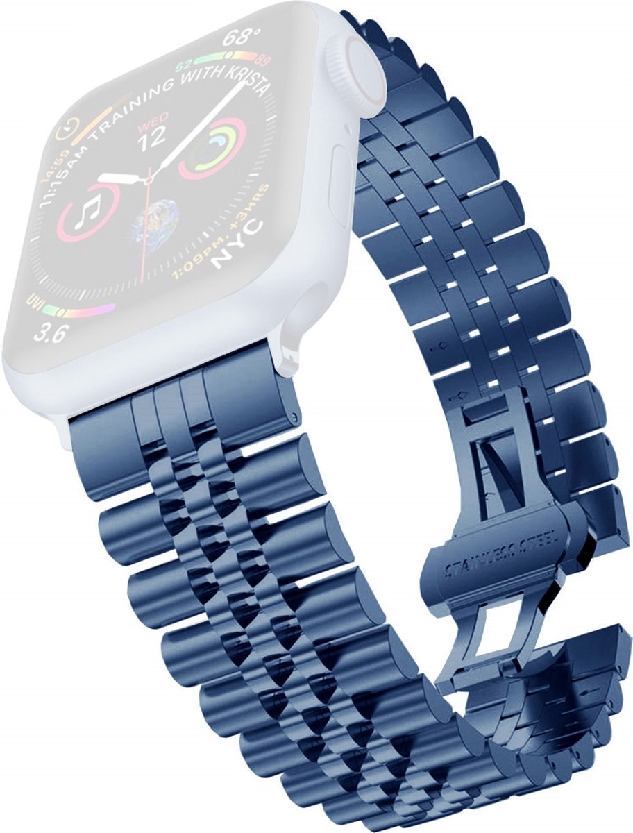 By Qubix - Metalen schakelband - Blauw - Geschikt voor Apple watch 38mm / 40mm / 41mm / 42mm