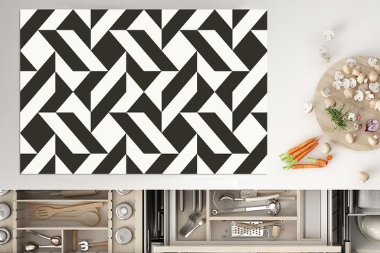 KitchenYeah® Inductie beschermer 83x51.5 cm - Zwart - Wit - Geometrische vormen - Patronen - Kookplaataccessoires - Afdekplaat voor kookplaat - Inductiebeschermer - Inductiemat - Inductieplaat mat