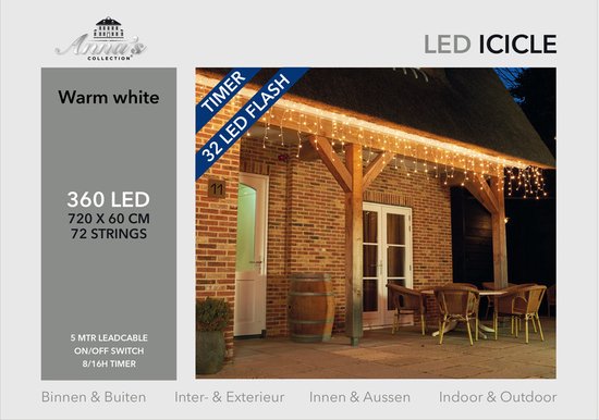 Anna's Collection Ijspegelverlichting - lichtsnoer - 360 led lampjes - warm wit - 720 x 60 cm