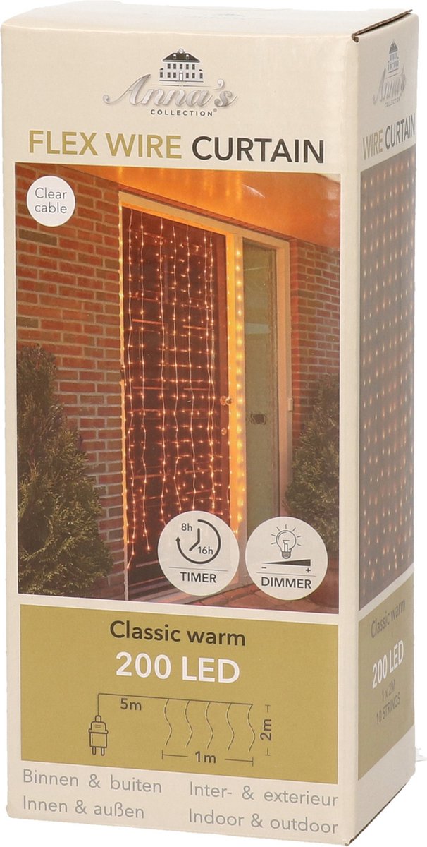 Anna's Collection Kerstverlichting gordijn - 200 led lampjes - warm wit - 100 x 200 cm - gordijnverlichting - deurgordijn