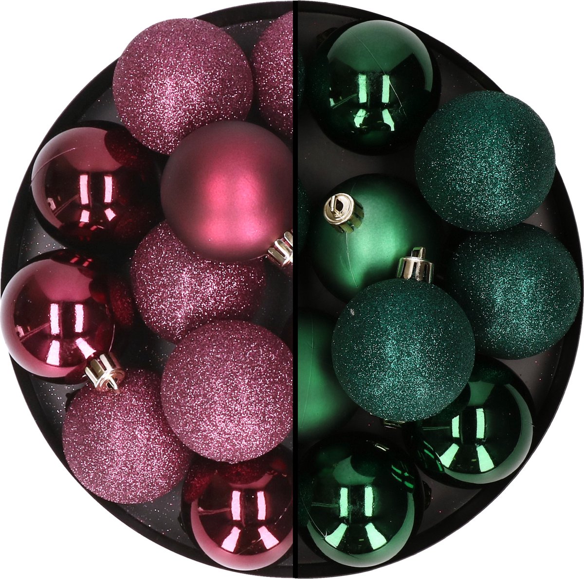 24x stuks kunststof kerstballen mix van aubergine en donkergroen 6 cm -  Kerstversiering | bol