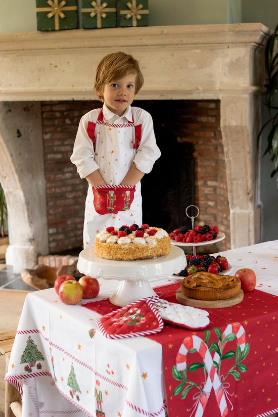 Clayre & Eef Manique de cuisine pour enfants 16x16 cm Blanc Rouge Coton Casse-noisettes