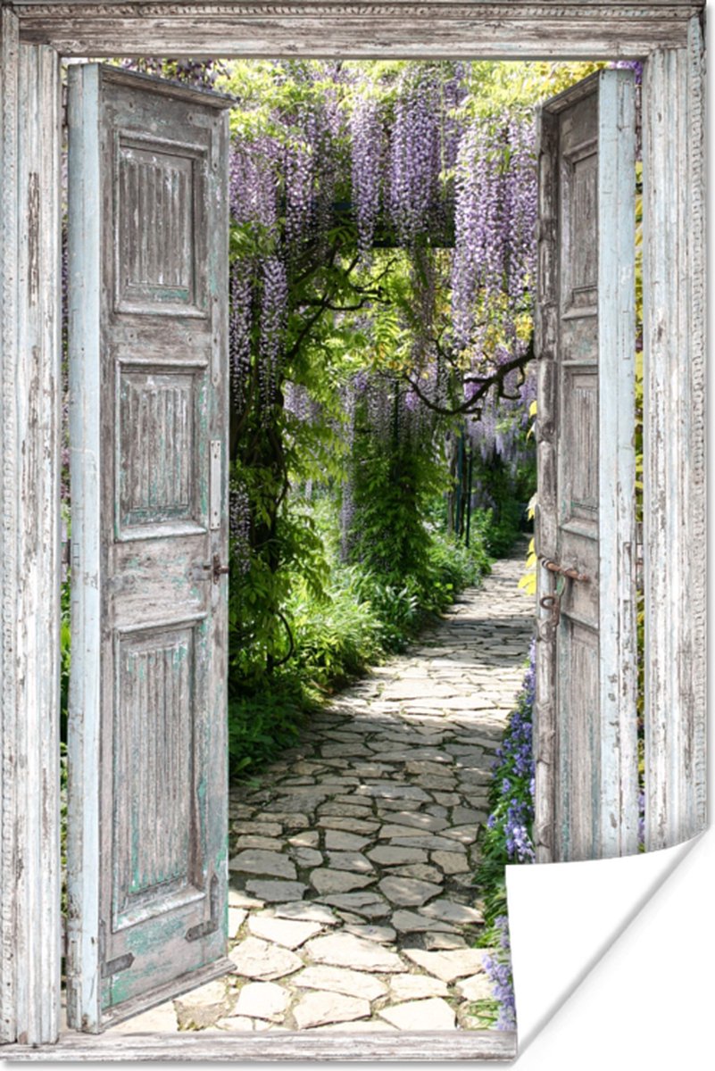 Poster Doorkijk - Bos - Stenen - Lente - 40x60 cm