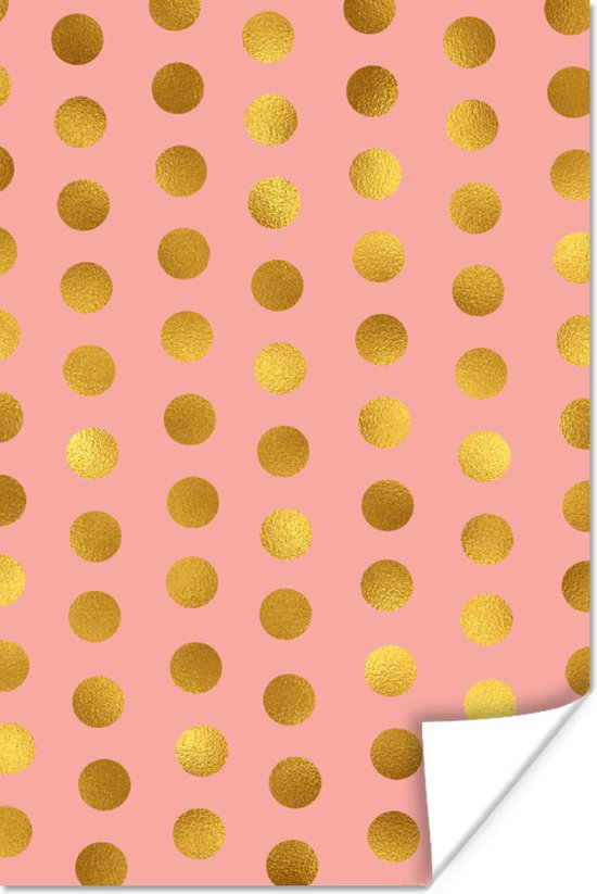 Luxe patroon van grote gouden stippen op een roze achtergrond 20x30 cm - klein - Foto print op Poster (wanddecoratie woonkamer / slaapkamer)