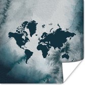 Poster Wereldkaart - Aquarel - Blauw - 100x100 cm XXL