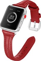 Leren bandje - geschikt voor Apple Watch series 1/2/3/4/5/6/7/8/9/SE/SE 2/Ultra/Ultra 2 met case size 42 mm / 44 mm / 45 mm / 49 mm - rood