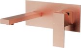 Vierkante inbouw wastafelmengkraan mat rosé goud één-greeps bediening inclusief in-/afbouwdeel