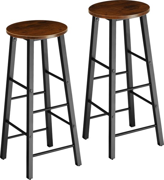 Barkrukken, Set Van 2 Barstoelen, Keukenontbijtbarkrukken Met Voetsteun 60 Cm Hoog Industrieel In Woonkamer Feestzaal Rustiek Bruin En Zwart