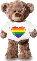 Knuffelbeer met Gaypride regenboog vlag hartje t-shirt 24 cm - LHBTI
