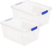2x stuks opslagboxen/bakken/organizers met deksel 16 liter 40 x 30 x 21 cm transparant plastic