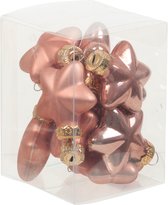 12x Sterretjes kersthangers/kerstballen koraal roze van glas - 4 cm - mat/glans - Kerstboomversiering