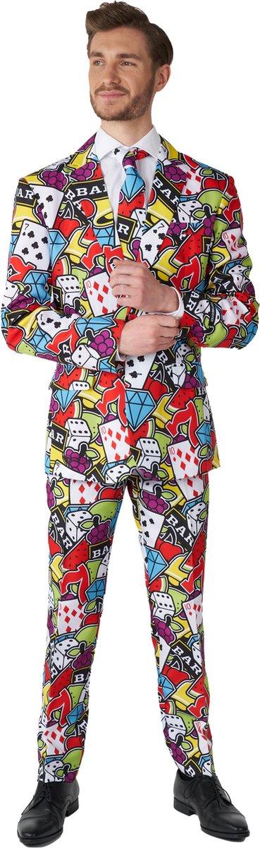 Suitmeister Casino Icons - Heren Pak - Carnavalskleding - Kostuum - Blauw - Feest - Maat XXL
