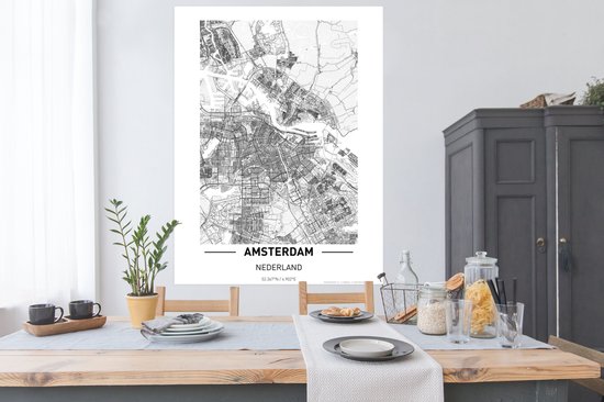 Poster Carte - Amsterdam - Zwart - Wit - 120x160 cm XXL
