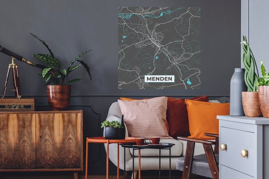 Muurstickers - Sticker Folie - Kaart – Plattegrond – Stadskaart – Menden – Duitsland – Blauw - 80x80 cm - Plakfolie - Muurstickers Kinderkamer - Zelfklevend Behang - Zelfklevend behangpapier - Stickerfolie