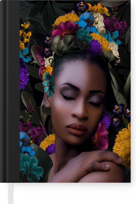 Carnet - Carnet d'écriture - Feuilles - Femme - Fleurs - Carnet - Format A5 - Bloc-notes