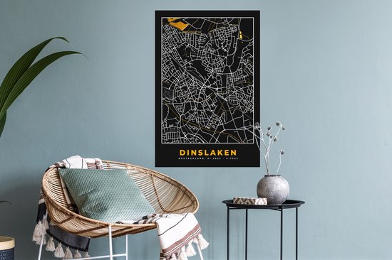 Stickers Stickers muraux - Allemagne - Black and Gold et Or - Dinslaken - Plan de la ville - Carte - Plan d'étage - 40x60 cm - Feuille adhésive