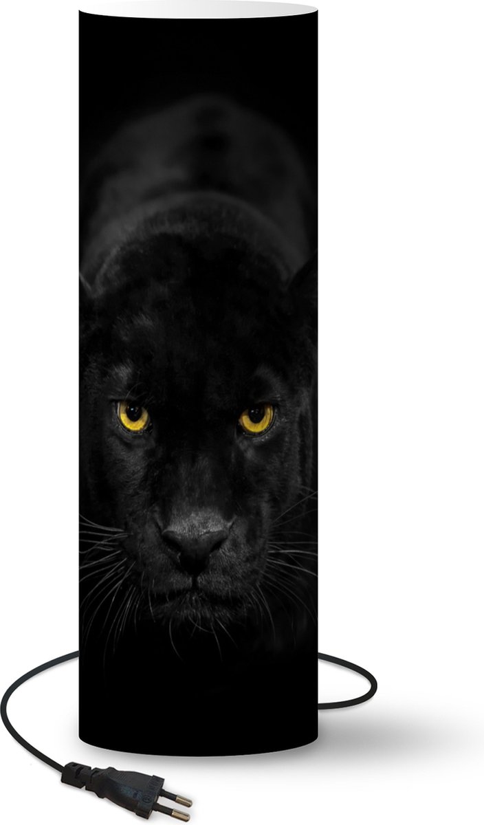 Lamp - Nachtlampje - Tafellamp slaapkamer - Panter - Zwart - Geel - 60 cm hoog - Ø19.1 cm - Inclusief LED lamp