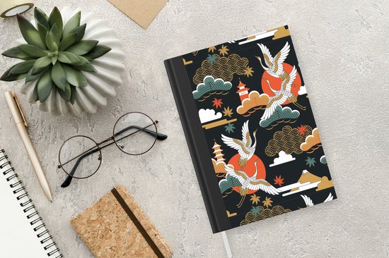 Carnet - Carnet d'écriture - Grue - Nuages - Japon - Motif - Carnet - Taille A5 - Bloc-notes