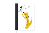 Notitieboek - Schrijfboek - Kinderillustratie met een vos en een zingende vogel op een witte achtergrond - Notitieboekje klein - A5 formaat - Schrijfblok