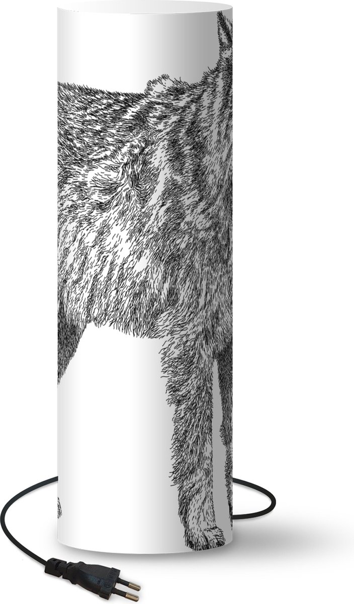 Lamp - Nachtlampje - Tafellamp slaapkamer - Wolf - Wit - Schets - 60 cm hoog - Ø19.1 cm - Inclusief LED lamp