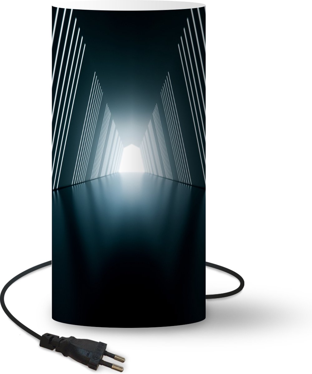 Lamp - Nachtlampje - Tafellamp slaapkamer - 3D illustratie van de binnenkant van een donkere tunnel - 33 cm hoog - Ø15.9 cm - Inclusief LED lamp