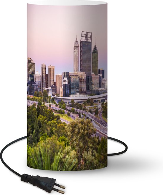 Lamp Perth roze lucht boven Australische Perth 33 cm hoog Ø16 cm Inclusief LED...