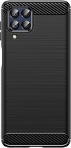 Samsung Galaxy M53 Hoesje - MobyDefend TPU Gelcase - Geborsteld Metaal + Carbonlook - Zwart - GSM Hoesje - Telefoonhoesje Geschikt Voor Samsung Galaxy M53