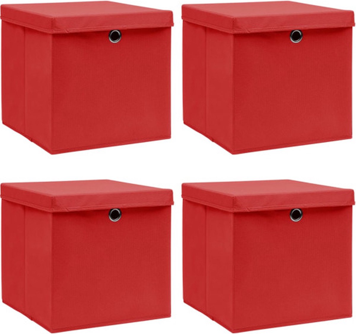 vidaXL - Opbergboxen - met - deksel - 4 - st - 32x32x32 - cm - stof - rood