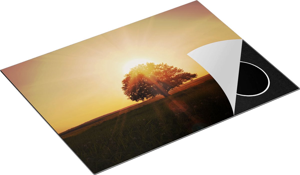 Chefcare Inductie Beschermer Zonsondergang Achter een Grote Boom - 70x52 cm - Afdekplaat Inductie - Kookplaat Beschermer - Inductie Mat