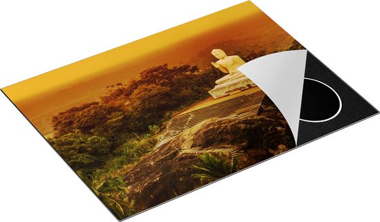 Chefcare Inductie Beschermer Boeddha Beeld bij een Tempel in het Bos - 70x52 cm - Afdekplaat Inductie - Kookplaat Beschermer - Inductie Mat