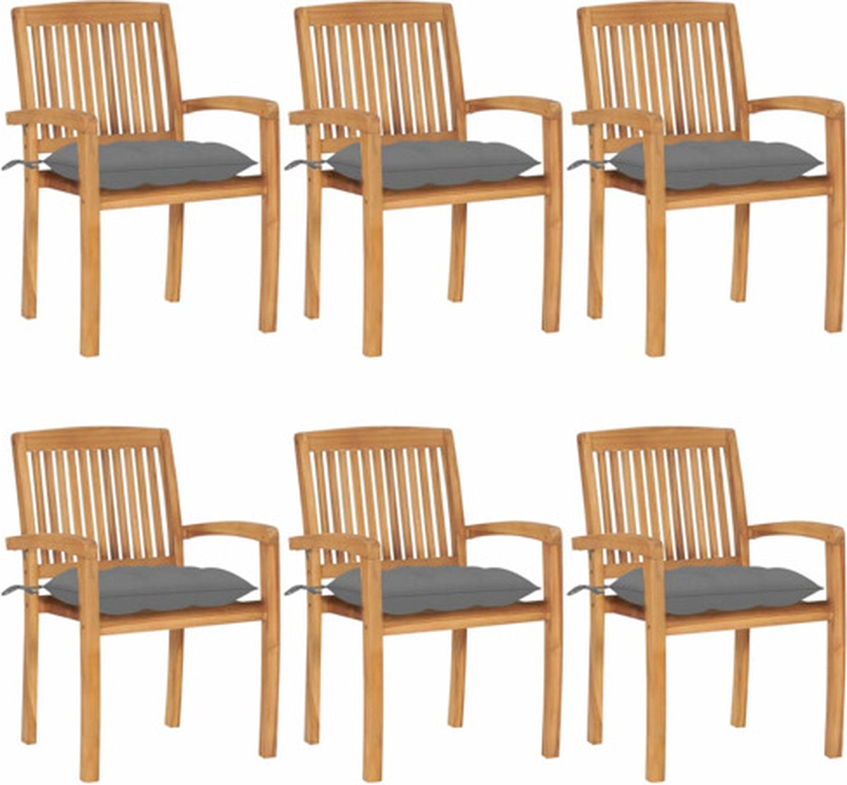 vidaXL - Tuinstoelen - stapelbaar - 6 - st - met - kussens - massief - teakhout
