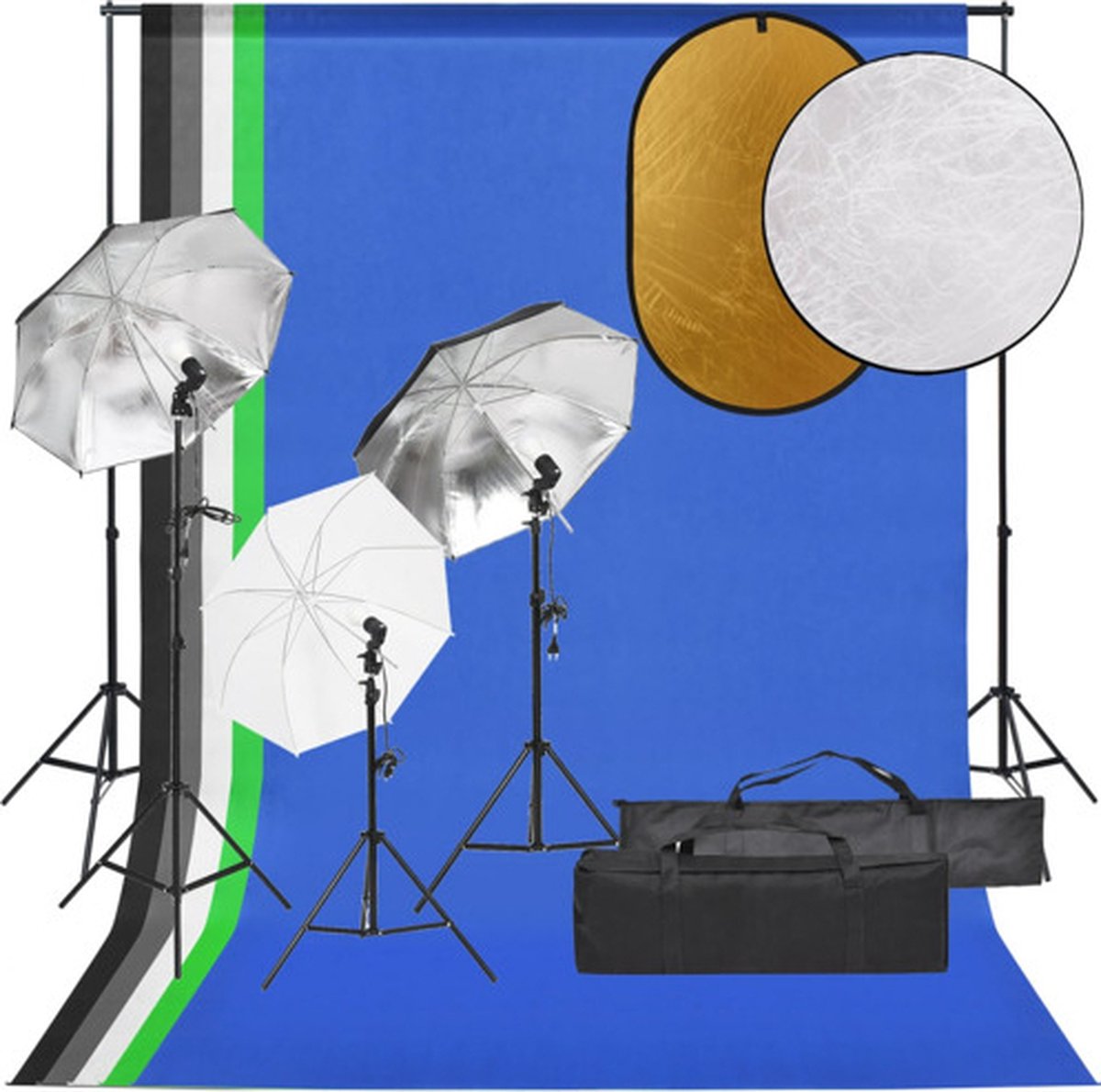 vidaXL - Fotostudioset - met - verlichtingsset, - achtergrond - en - reflector